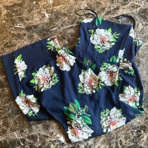 Zaful Navy Floral Spaghetti Straps Jumpsuit, M